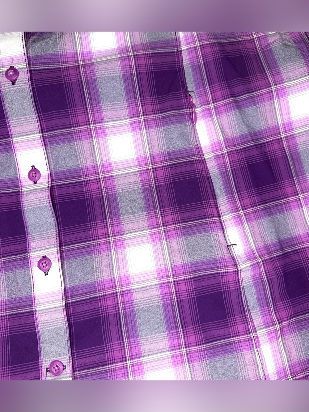 Duluth Trading Co Sidewinder Purple Plaid Roll Tab Sleeve Vented Hiking Shirt XL - Picture 5 of 8
